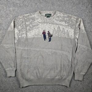 Vtg Croft & Barrow Sweater Mens XL Gray Golf Embroidered Landscape 90s Knit